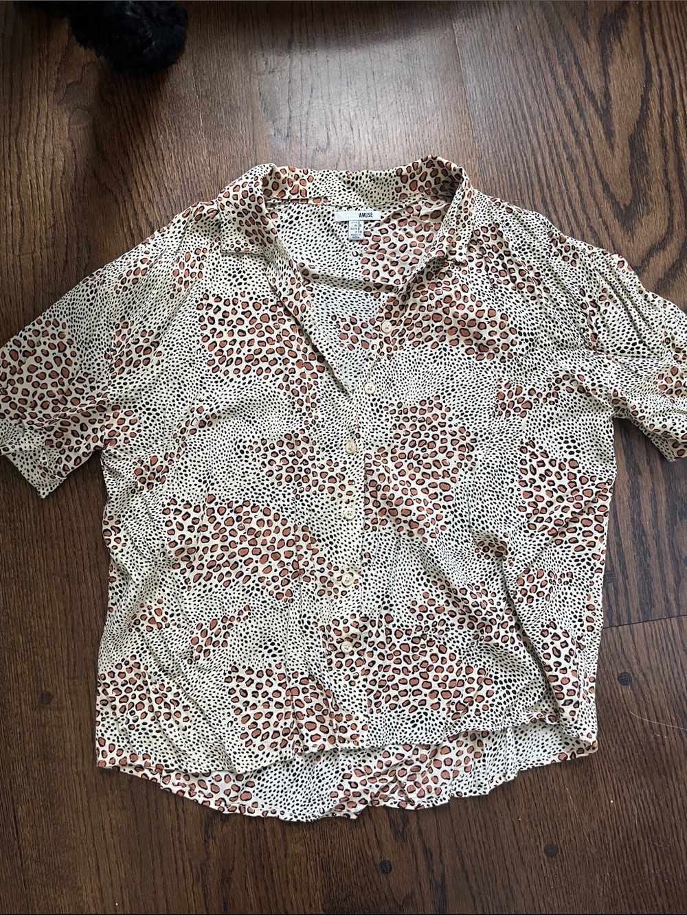 Muse Cream Short-Sleeve Button-Down Shirt with Brown Leopard Print